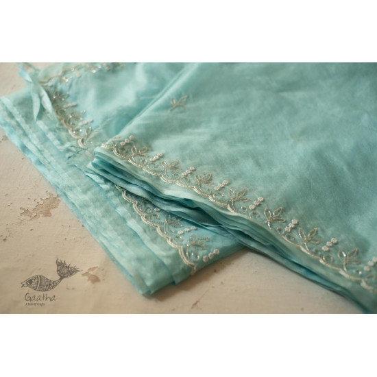 shop Handloom Organza Saree - Hand Embroidered Glass Beads