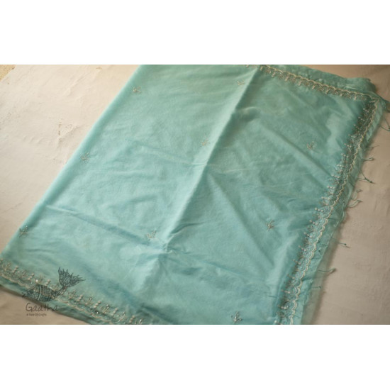 shop Handloom Organza Saree - Hand Embroidered Glass Beads