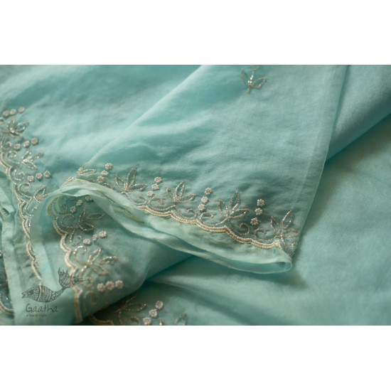 shop Handloom Organza Saree - Hand Embroidered Glass Beads