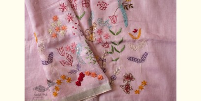 Kopal ✲ Handloom Linen Saree - Hand Embroidered - Baby Pink Color