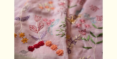 Kopal ✲ Handloom Linen Saree - Hand Embroidered - Baby Pink Color