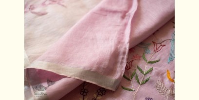 Kopal ✲ Handloom Linen Saree - Hand Embroidered - Baby Pink Color