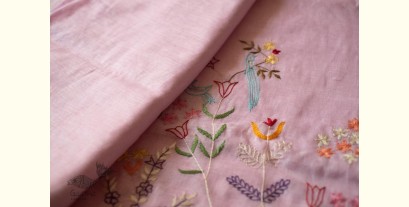 Kopal ✲ Handloom Linen Saree - Hand Embroidered - Baby Pink Color