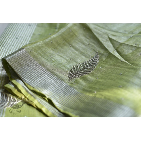 Handloom hand embroidered Linen Saree