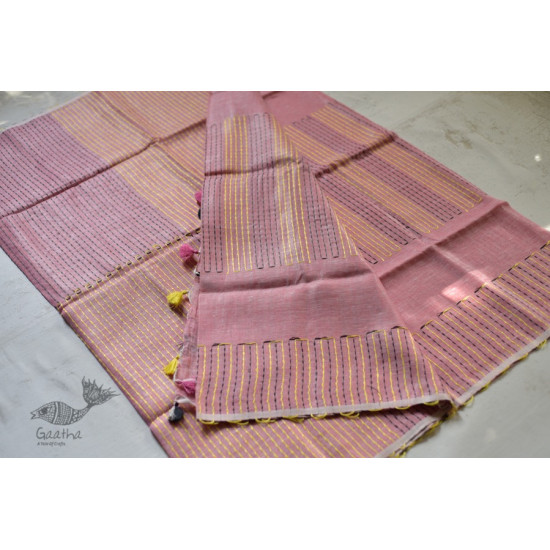 Tissue linen handloom embroidered saree