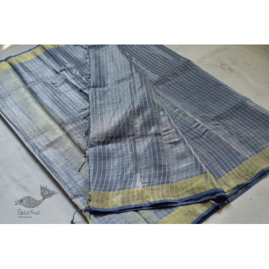 Tissue linen handloom grey saree