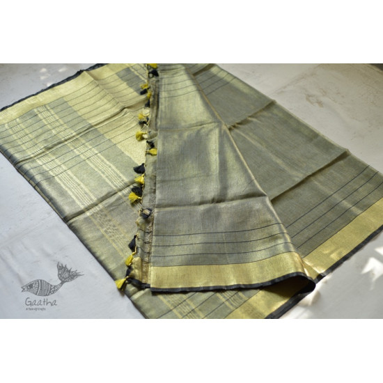 linen handloom saree - black and silver color