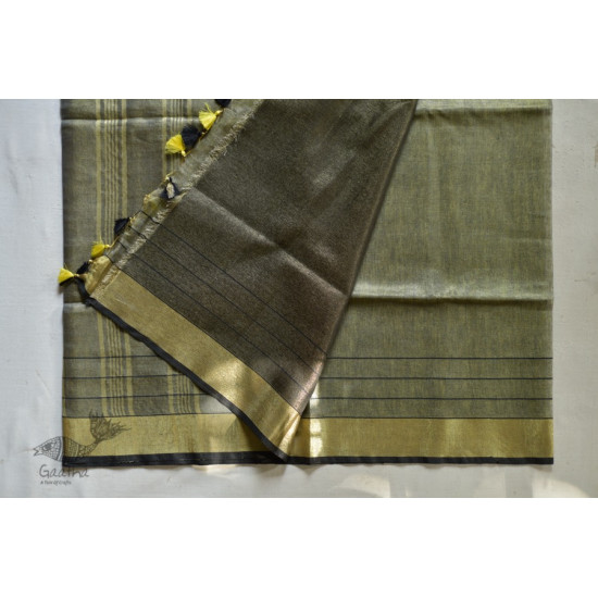 linen handloom saree - black and silver color