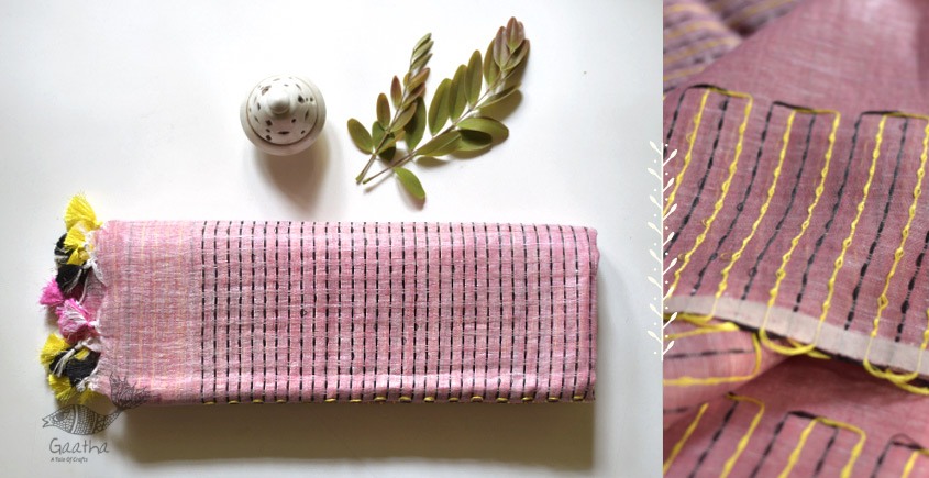 Tissue linen handloom embroidered saree