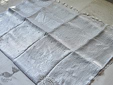 Kopal | Handloom Hand Embroidered White Silver Linen Saree ~ 4