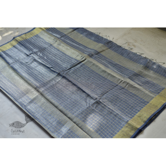 Tissue linen handloom grey saree