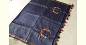 shop Handloom Silk Linen Blue Saree Embroidered