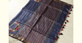 shop Handloom Silk Linen Blue Saree Embroidered