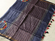 Kopal ✯ Handloom Silk Linen Blue Saree Embroidered