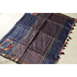 Kopal ✯ Handloom Silk Linen Blue Saree Embroidered