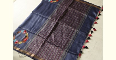 Kopal ✯ Handloom Silk Linen Blue Saree Embroidered