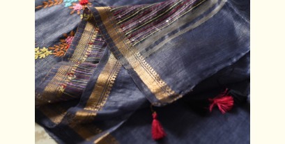 Kopal ✯ Handloom Silk Linen Blue Saree Embroidered