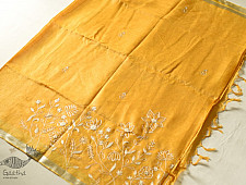 Kopal ✯ Handloom Tissue Linen Yellow Saree - Embroidered 2