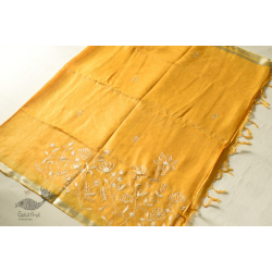 Kopal ✯ Handloom Tissue Linen Yellow Saree - Embroidered 2