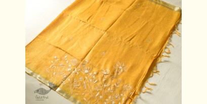 Kopal ✯ Handloom Tissue Linen Yellow Saree - Embroidered 2