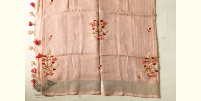 Kopal ✯ Handloom Tissue Linen Hand Embroidered Saree - Light Almond Color