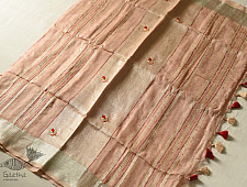 Kopal ✯ Handloom Tissue Linen Hand Embroidered Saree - Light Almond Color