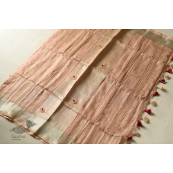 Kopal ✯ Handloom Tissue Linen Hand Embroidered Saree - Light Almond Color