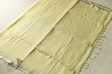 Kopal ✯ Handloom Tissue Linen Light Yellow Saree - Hand Embroidered