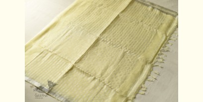 Kopal ✯ Handloom Tissue Linen Light Yellow Saree - Hand Embroidered