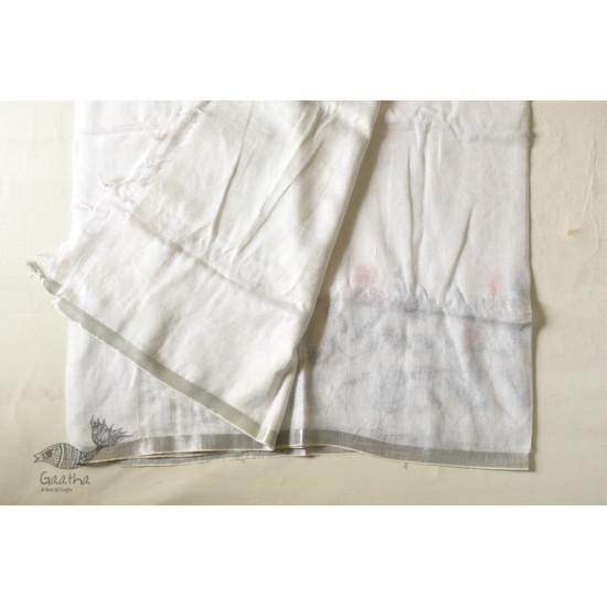 shop Handloom Tissue Linen White Saree - Hand Embroidery