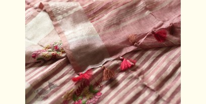 Kopal ✯ Handloom Tissue Linen Light Magenta Saree With Hand Embroidered 