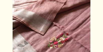 Kopal ✯ Handloom Tissue Linen Light Magenta Saree With Hand Embroidered 
