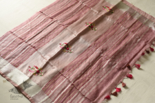 Kopal ✯ Handloom Tissue Linen Light Magenta Saree With Hand Embroidered 