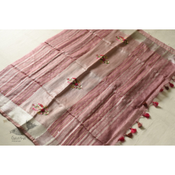 Kopal ✯ Handloom Tissue Linen Light Magenta Saree With Hand Embroidered 