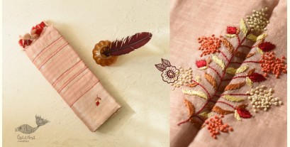 Kopal ✯ Handloom Tissue Linen Hand Embroidered Saree - Light Almond Color