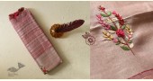 shop Handloom Tissue Linen Light Magenta Saree With Hand Embroidered
