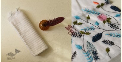Kopal ✯ Handloom Tissue Linen White Saree - Hand Embroidery