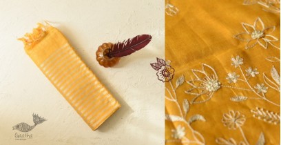 Kopal ✯ Handloom Tissue Linen Yellow Saree - Embroidered 2