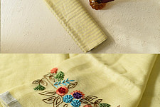 Kopal ✯ Handloom Tissue Linen Light Yellow Saree - Hand Embroidered