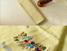 Kopal ✯ Handloom Tissue Linen Light Yellow Saree - Hand Embroidered