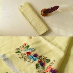 Kopal ✯ Handloom Tissue Linen Light Yellow Saree - Hand Embroidered