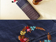 Kopal ✯ Handloom Silk Linen Blue Saree Embroidered