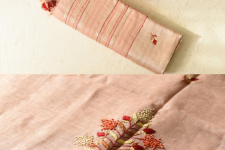 Kopal ✯ Handloom Tissue Linen Hand Embroidered Saree - Light Almond Color