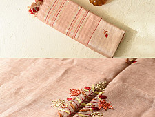 Kopal ✯ Handloom Tissue Linen Hand Embroidered Saree - Light Almond Color