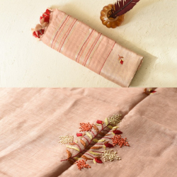 Kopal ✯ Handloom Tissue Linen Hand Embroidered Saree - Light Almond Color