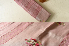 Kopal ✯ Handloom Tissue Linen Light Magenta Saree With Hand Embroidered 