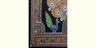 Art from Banni | Rogan Art Painting ( 24" X 36" ) - Peacock in Black