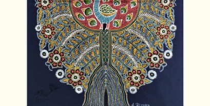 Art from Banni ~ Rogan Art Painting ( 20" X 12" ) - Peacock & Feathers