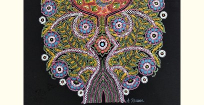 Art from Banni ~ Rogan Art Painting ( 20" X 12" ) - Peacock in Black Background 