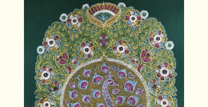 Art from Banni ~ Rogan Art Painting ( 20" X 12" ) - Peacock in Green Background